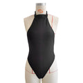 2026 Pure Black One-Piece Swimsuit | Rhinestone Chain Halter Backless Sexy Swimwear for Women