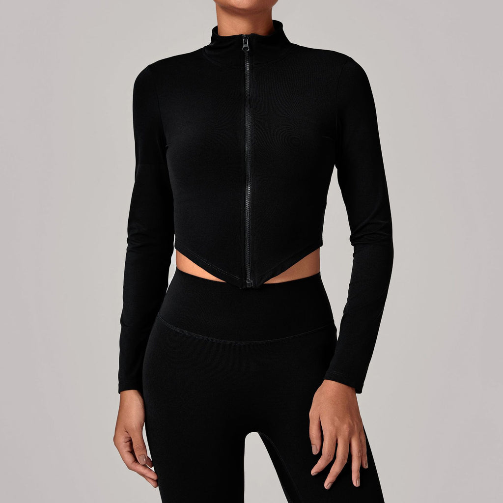 High Neck Zip Front Long Sleeve Yoga Jacket | Tight Fit Quick-Dry Activewear