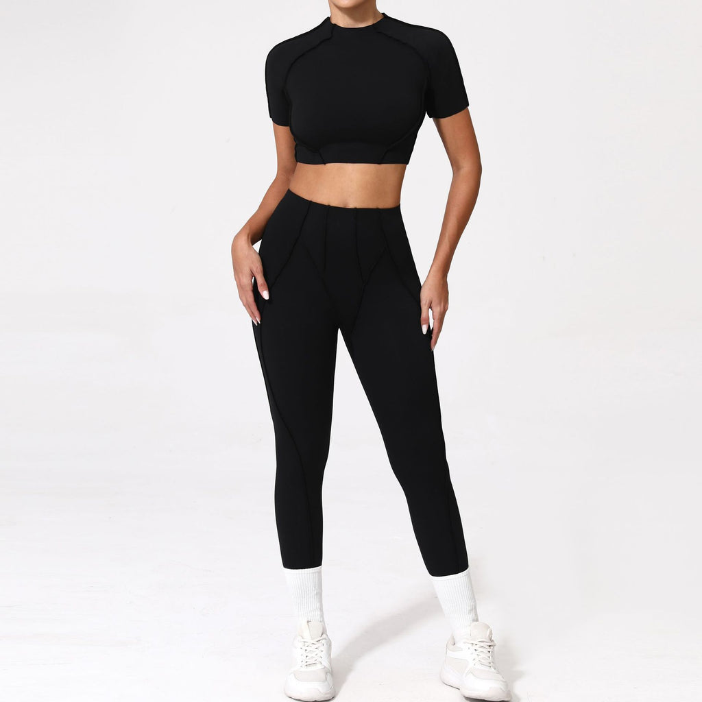 3D Patchwork Yoga Set | Quick-Dry Slim Fit Short Sleeve Running Set