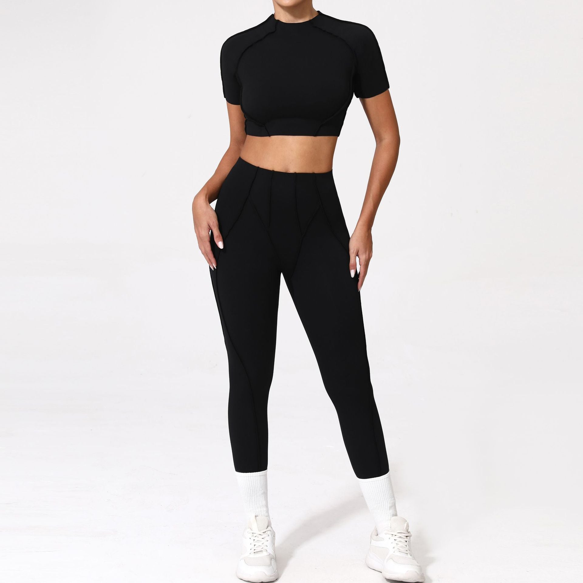 3D Patchwork Yoga Set | Quick-Dry Slim Fit Short Sleeve Running Set