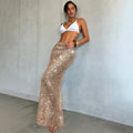 2026 Summer Sexy Solid Color Sequin Bodycon Knitted Beach Cover Up Bikini Swimsuit Midi Skirt