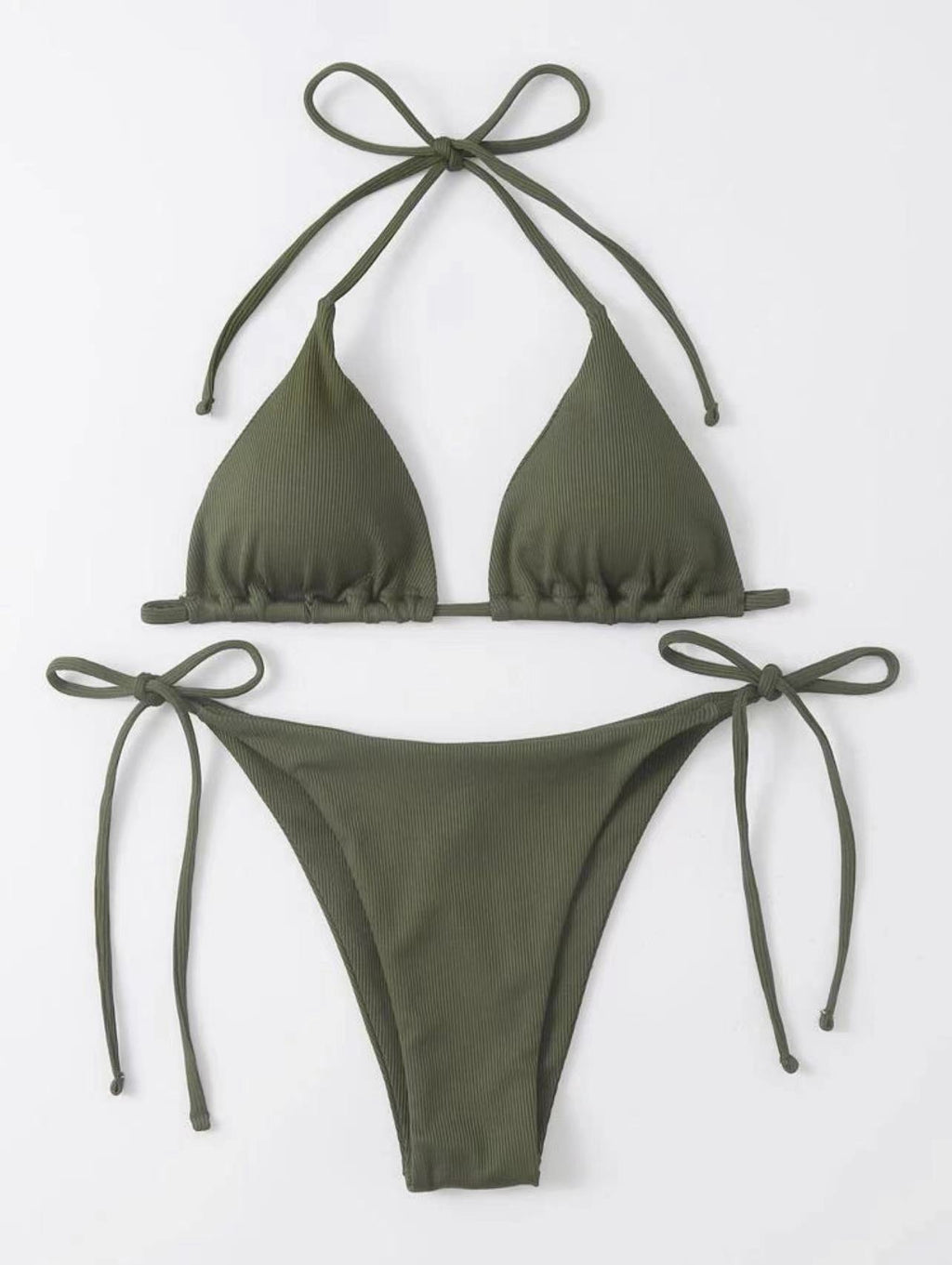 2026 Style Sexy Thong Ribbed Bikini Set Two Piece Split Swimsuit