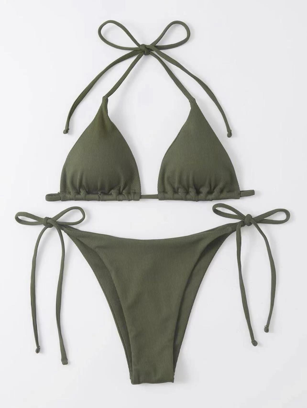 2026 Style Sexy Thong Ribbed Bikini Set Two Piece Split Swimsuit