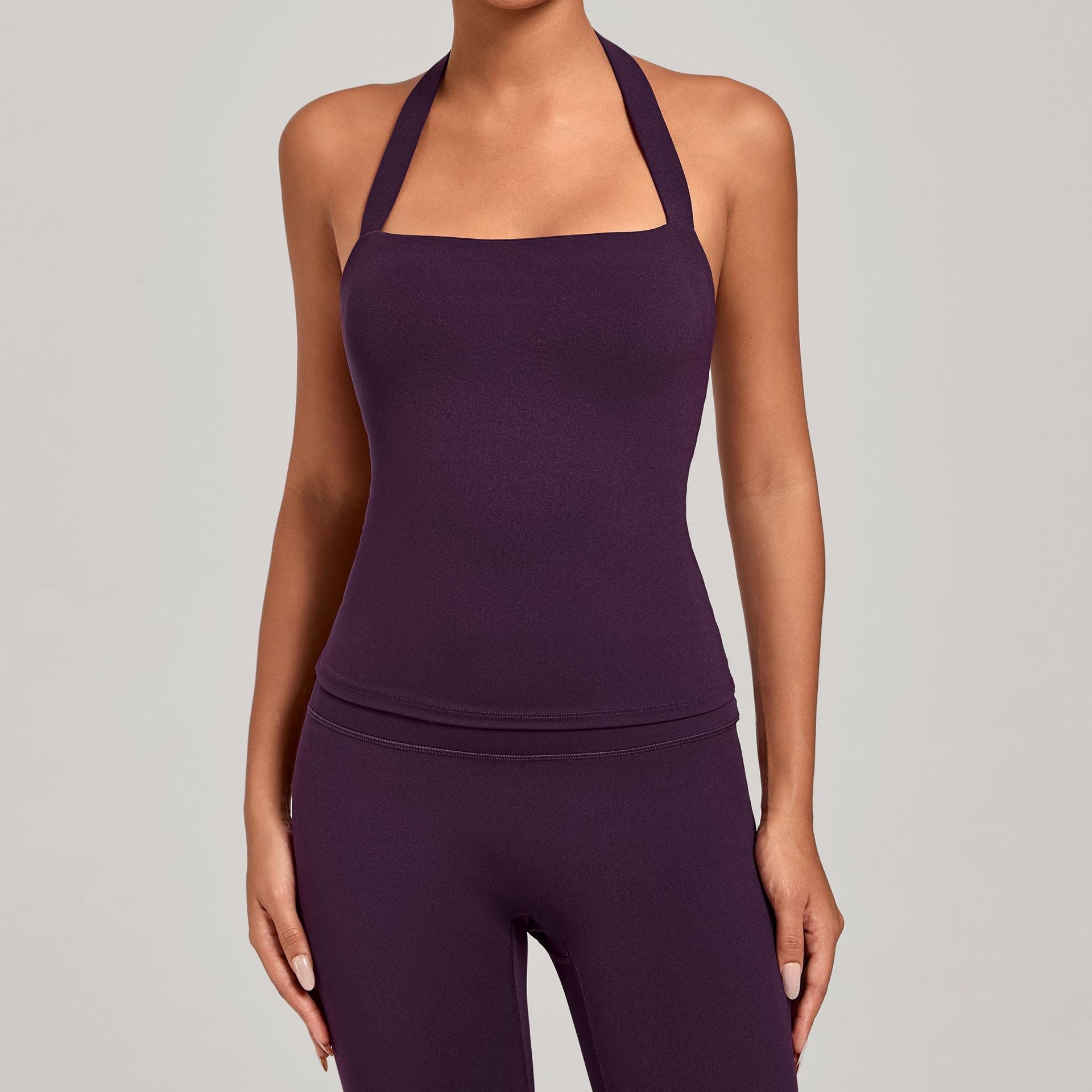 Halter Neck Yoga Tank Top | Naked-Feel Slim Fit Cross Back Sports Bra for Women