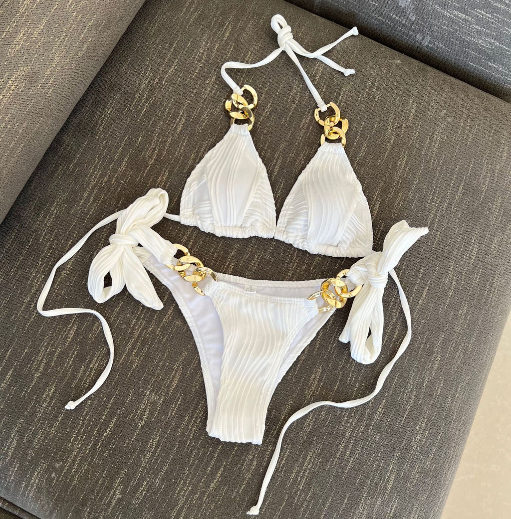2026 Summer Sexy Chain Decor Bikini Set Two Piece High Waist Split Swimsuit