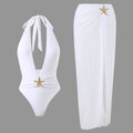 2026 Solid Color One-Piece Slit Mesh Dress Bikini | Halter Summer Swimwear