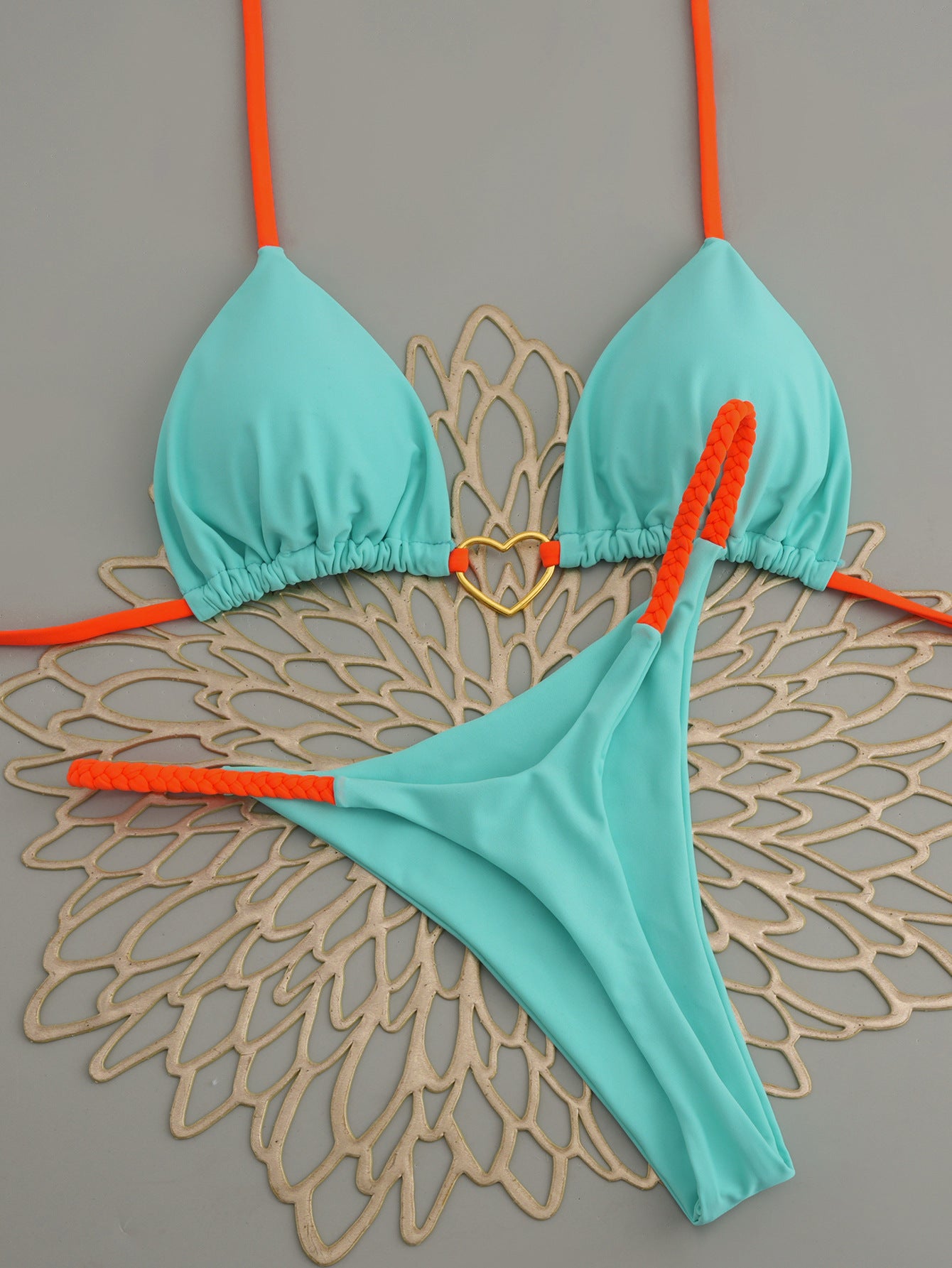 2026 Solid Color Nylon Heart Bikini Set | Low-Waist Tie Fashion Swimwear