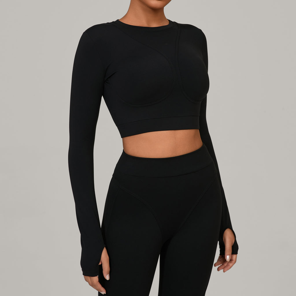 Seamless Patchwork Long Sleeve Yoga Top | Autumn Winter High-Impact Fitness Wear