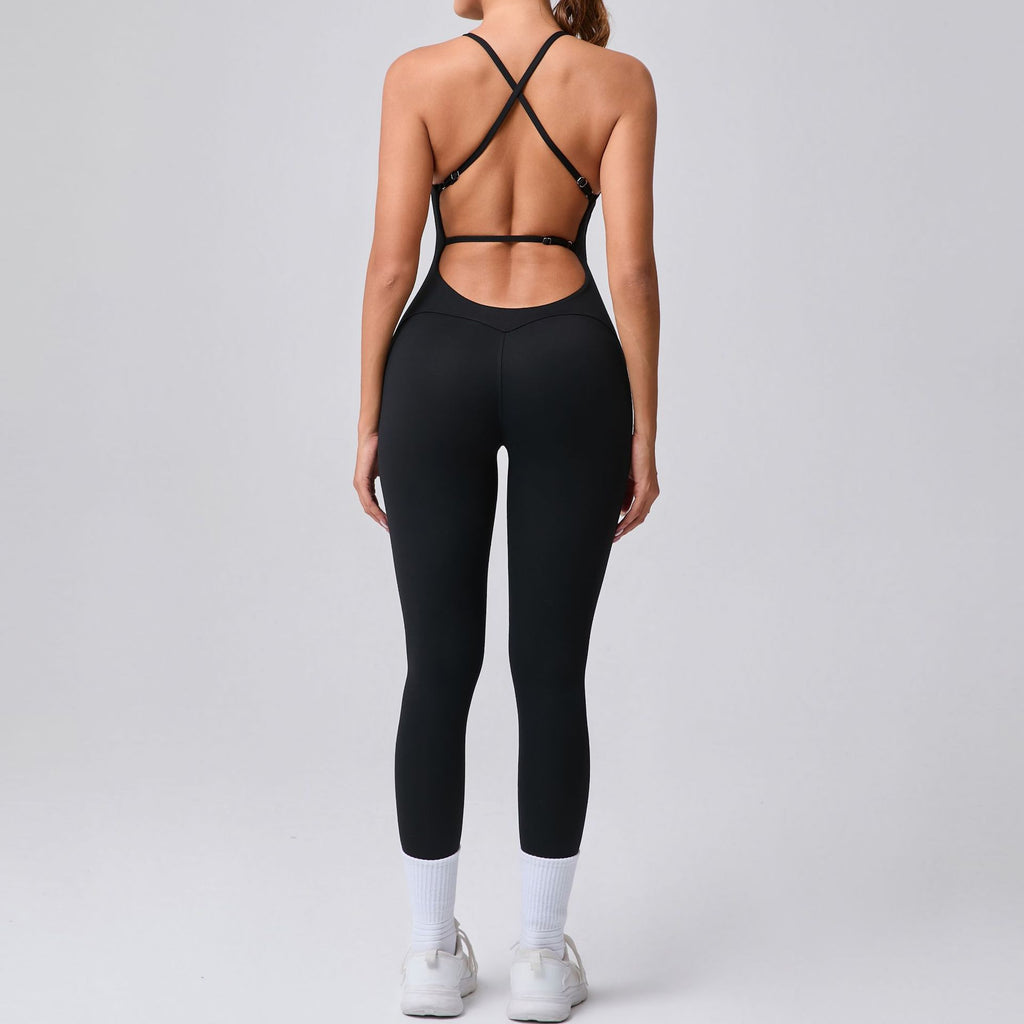 Adjustable Strap Backless Scrunch Butt Yoga Jumpsuit Tight Fitness Bodysuit
