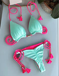 Sexy Vacation Bikini Set | Solid Color Braided String Split Swimwear for Hot Springs & Beach