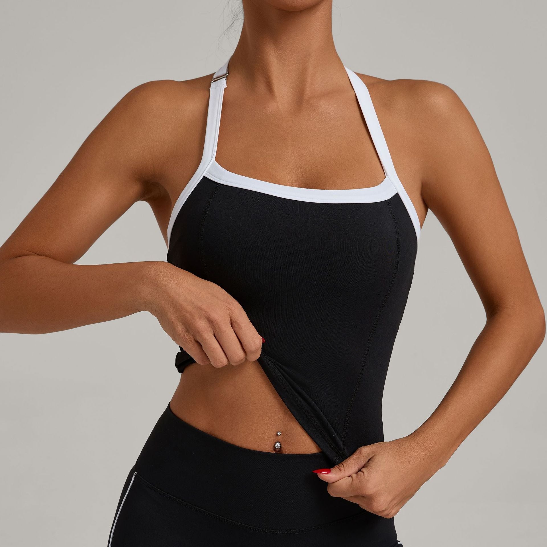 Adjustable Strap Halter Yoga Tank Top | Quick-Dry Patchwork Running & Training Activewear