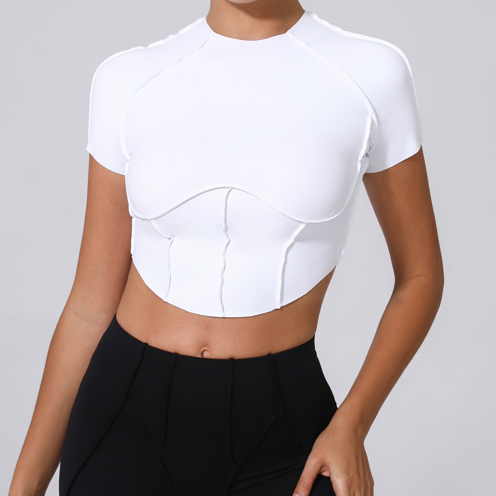 Bare-Feel Sculpted Yoga Tee｜No-Bra Tight Quick-Dry Fitness Top for Running & Training