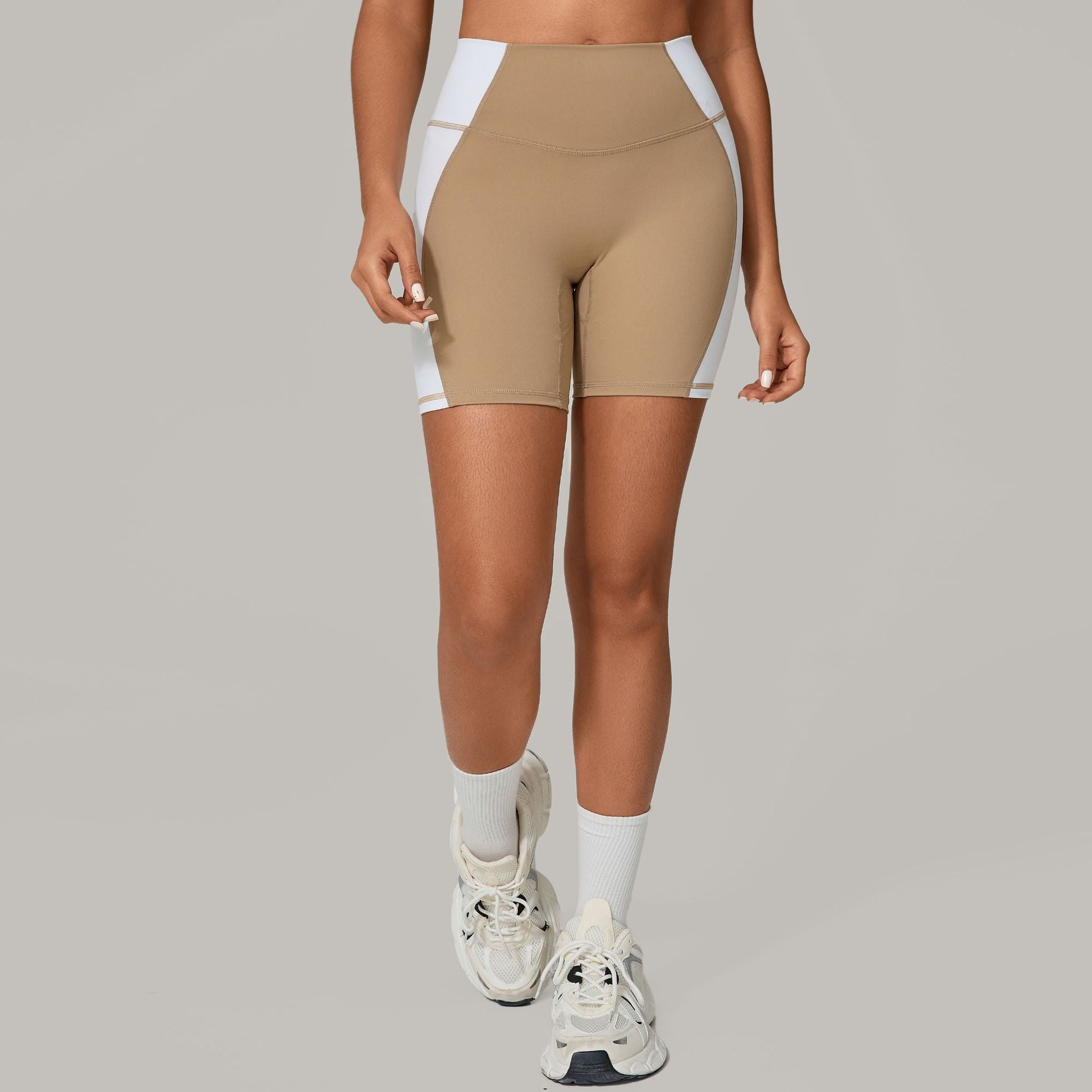 Color Block High-Waist Yoga Shorts Quick-Dry Scrunch Butt Running Fitness Shorts