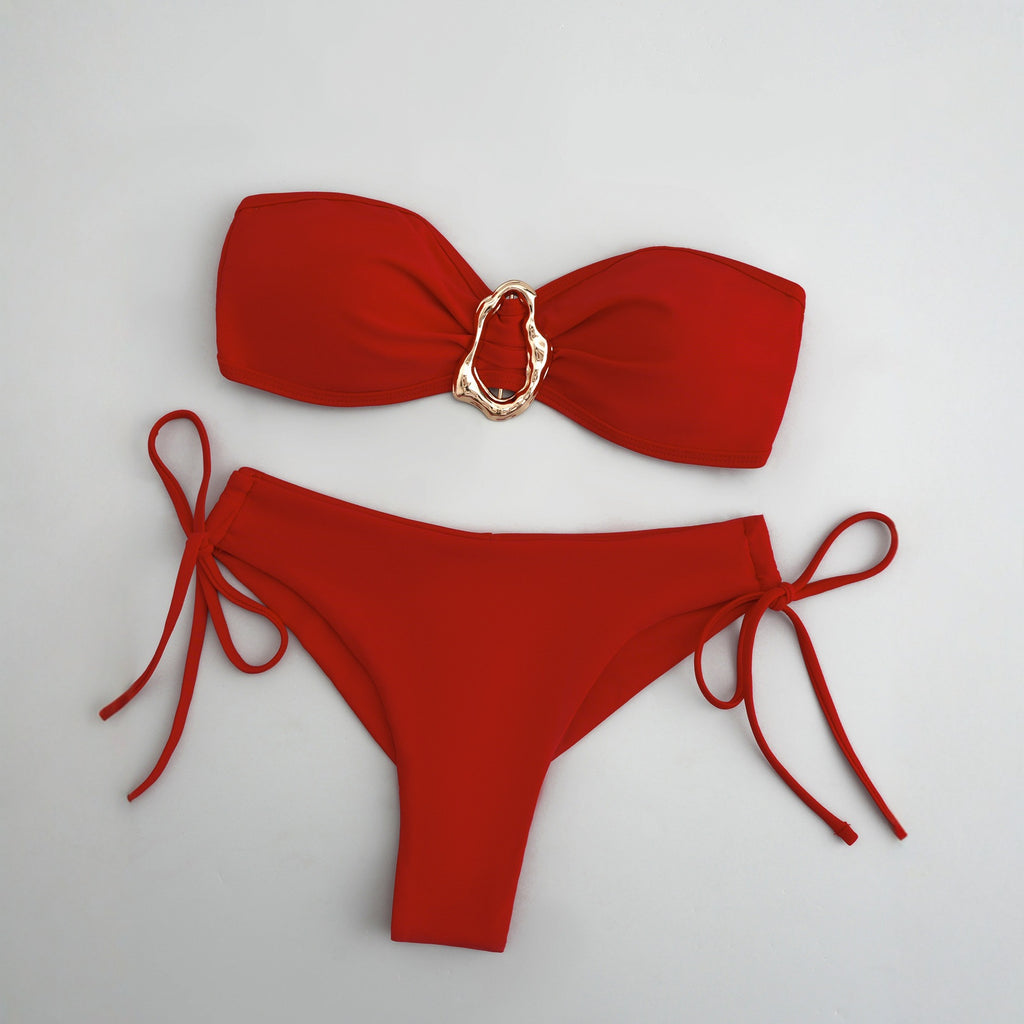In-Stock Solid Color Bandeau Bikini | Women's Hot Spring & Vacation Swimwear
