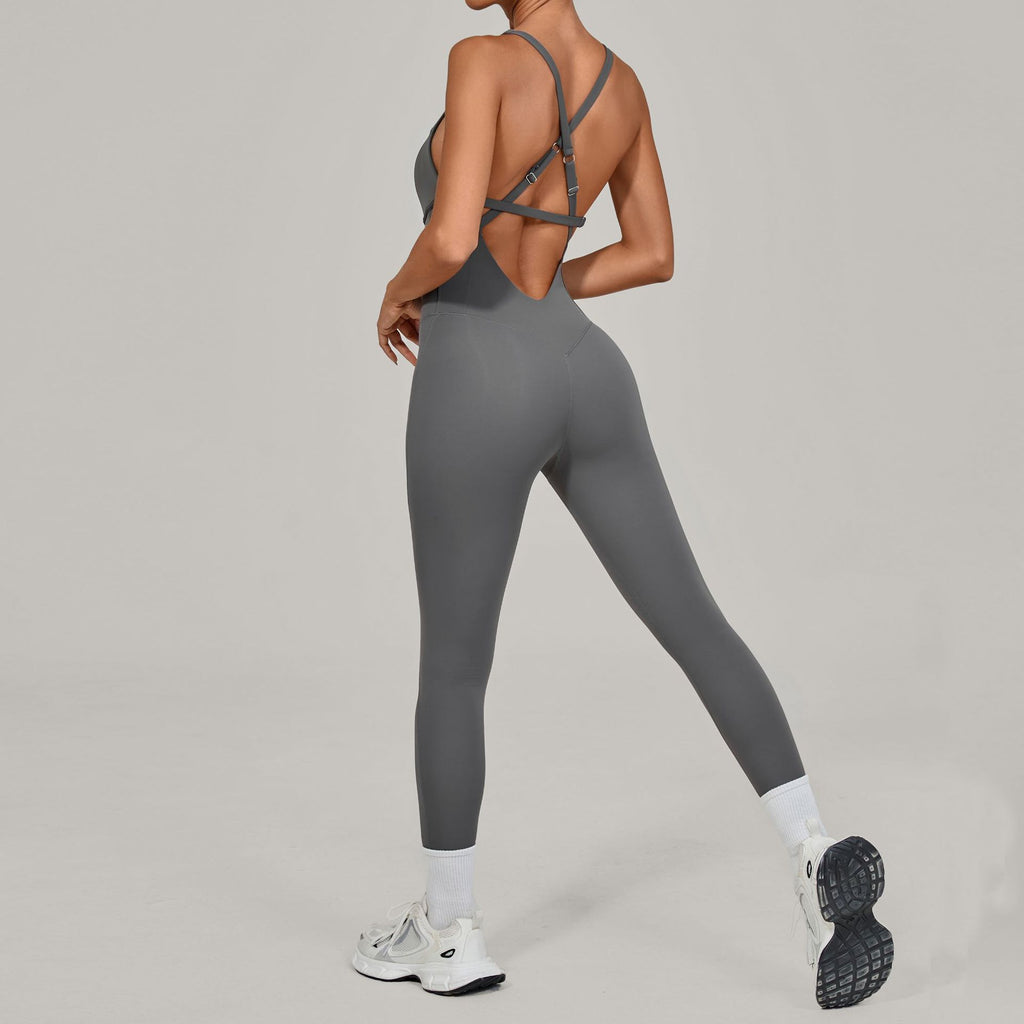 Adjustable Strap Yoga Jumpsuit Dance Backless Tight Fitness Wear