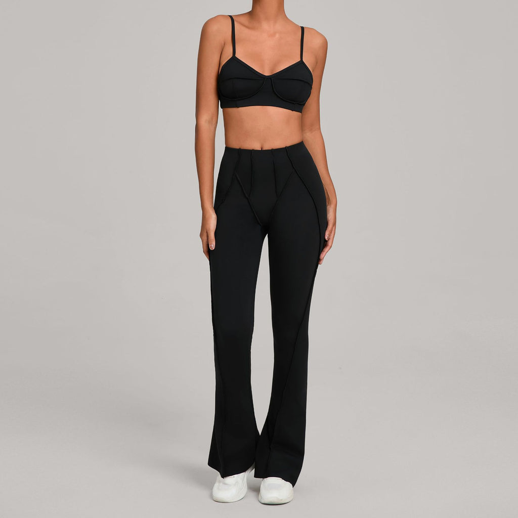 Brushed Sports Bra & Pants Yoga Set | 3D Patchwork Running Fitness Two-Piece