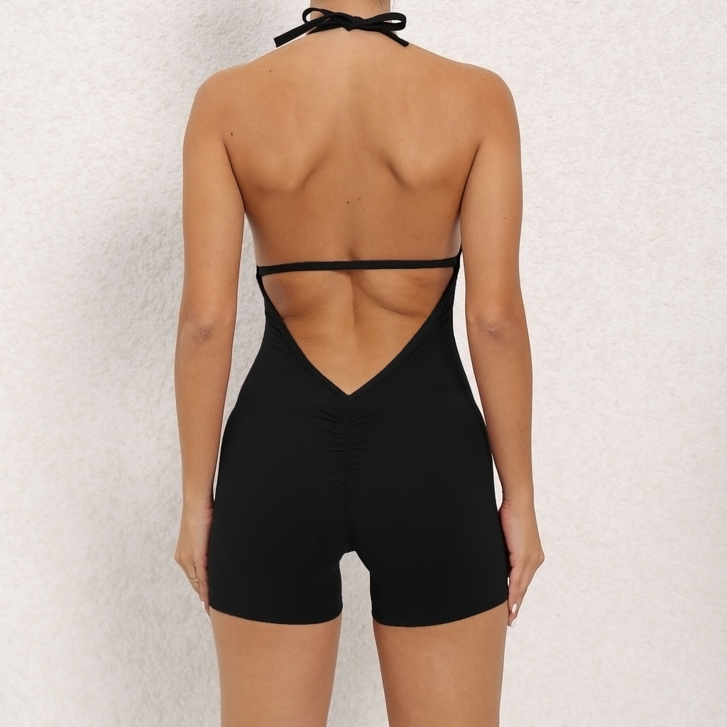 High-Stretch Scrunch Butt Yoga Jumpsuit Open Back One-Piece Fitness Wear