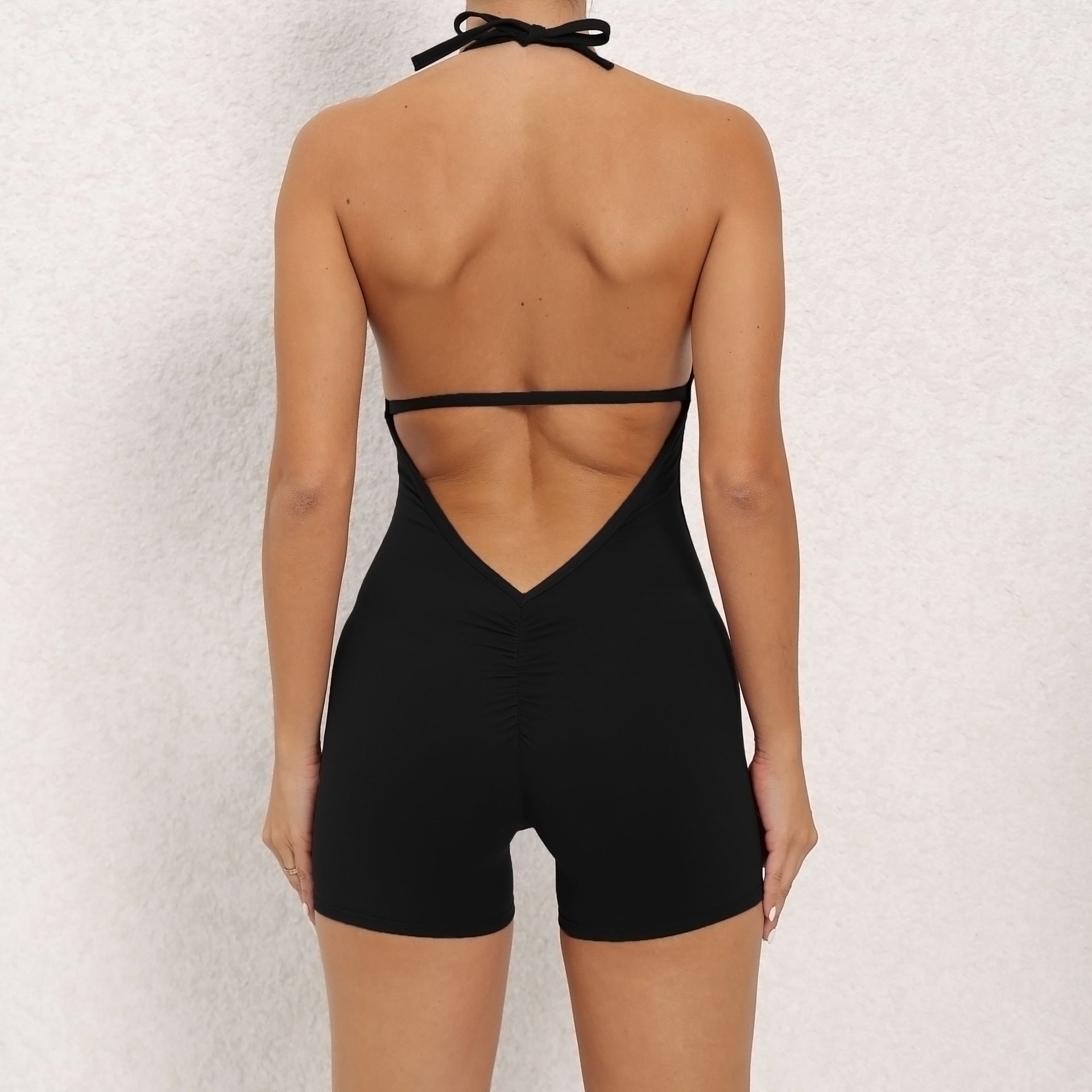 High-Stretch Scrunch Butt Yoga Jumpsuit Open Back One-Piece Fitness Wear