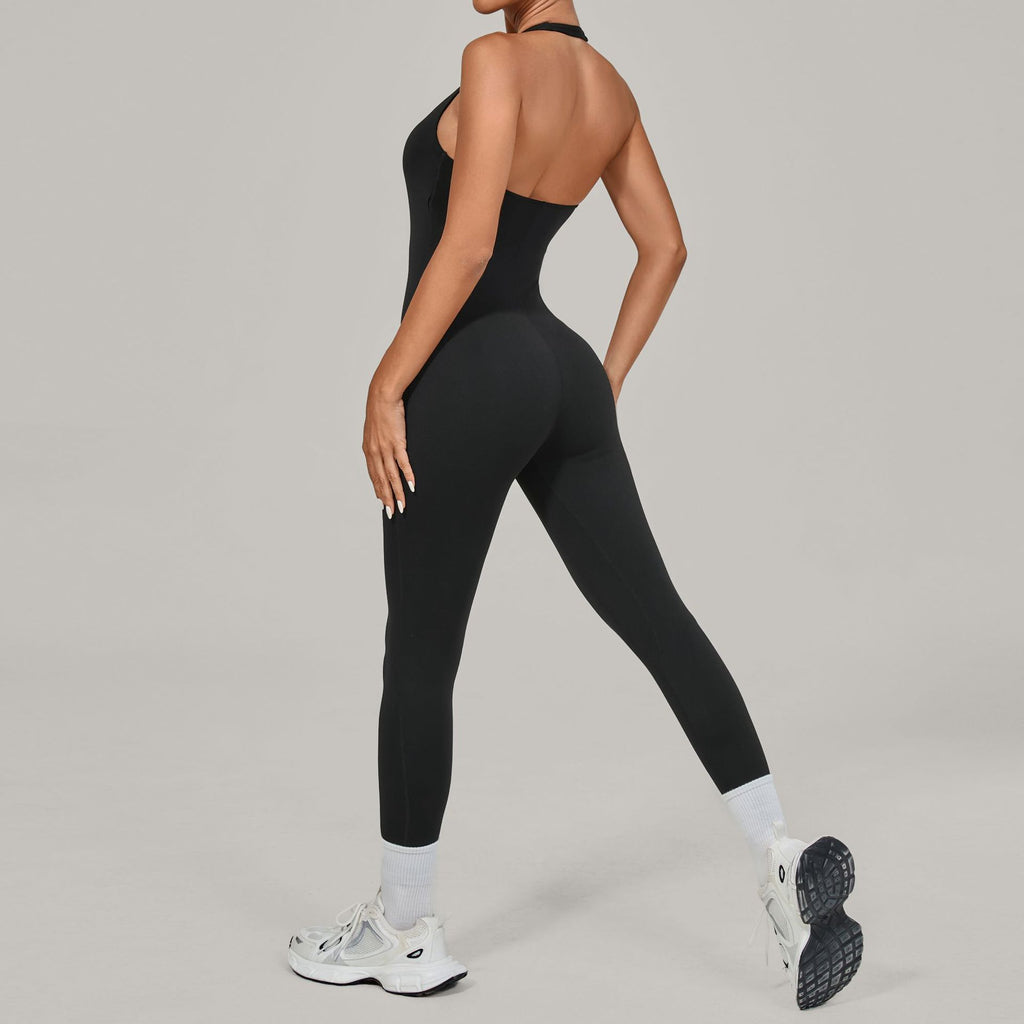 Halter Neck Yoga Jumpsuit Outdoor Dance Fitness Tight Bodysuit