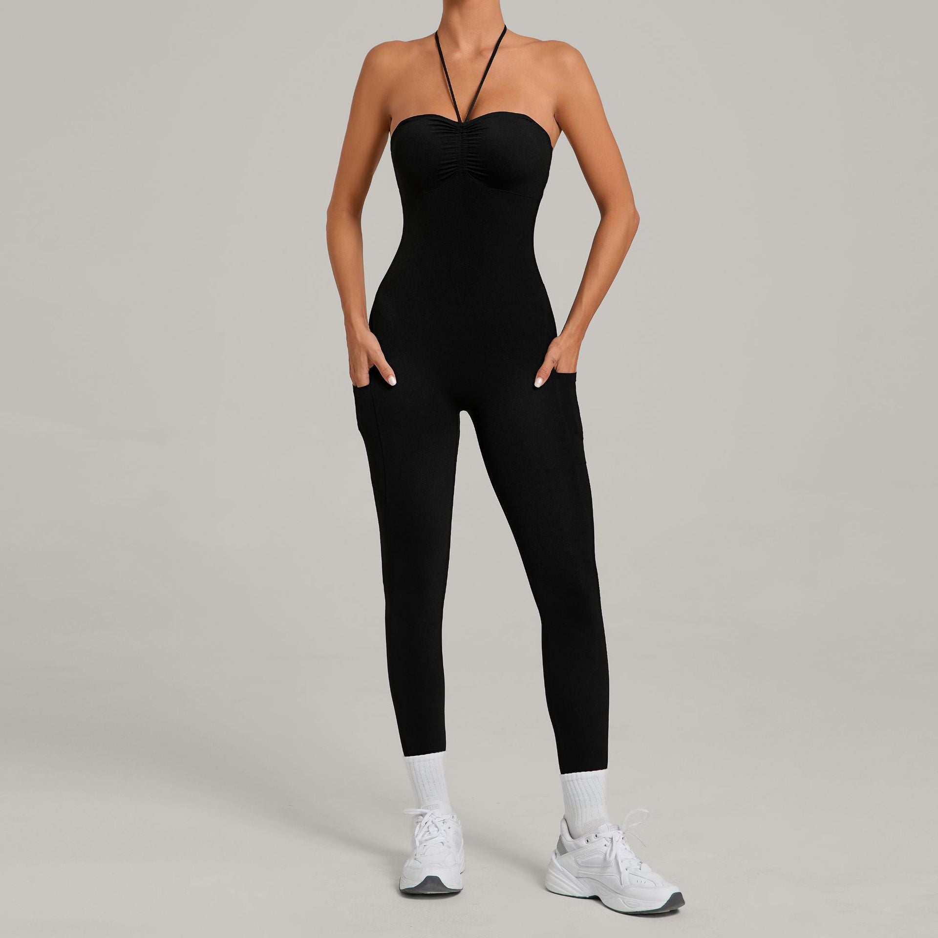 Multi-Way Wear Running Fitness Jumpsuit Side Pocket Yoga One-Piece