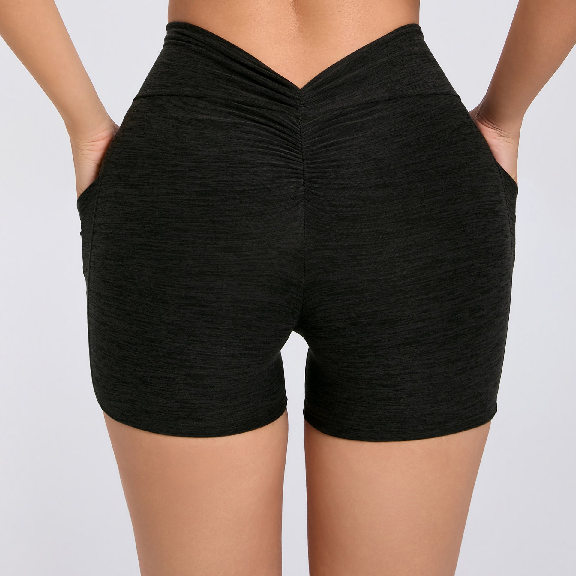 Scrunch Butt High-Waist Yoga Shorts Stretch Side Pocket Running Fitness Shorts