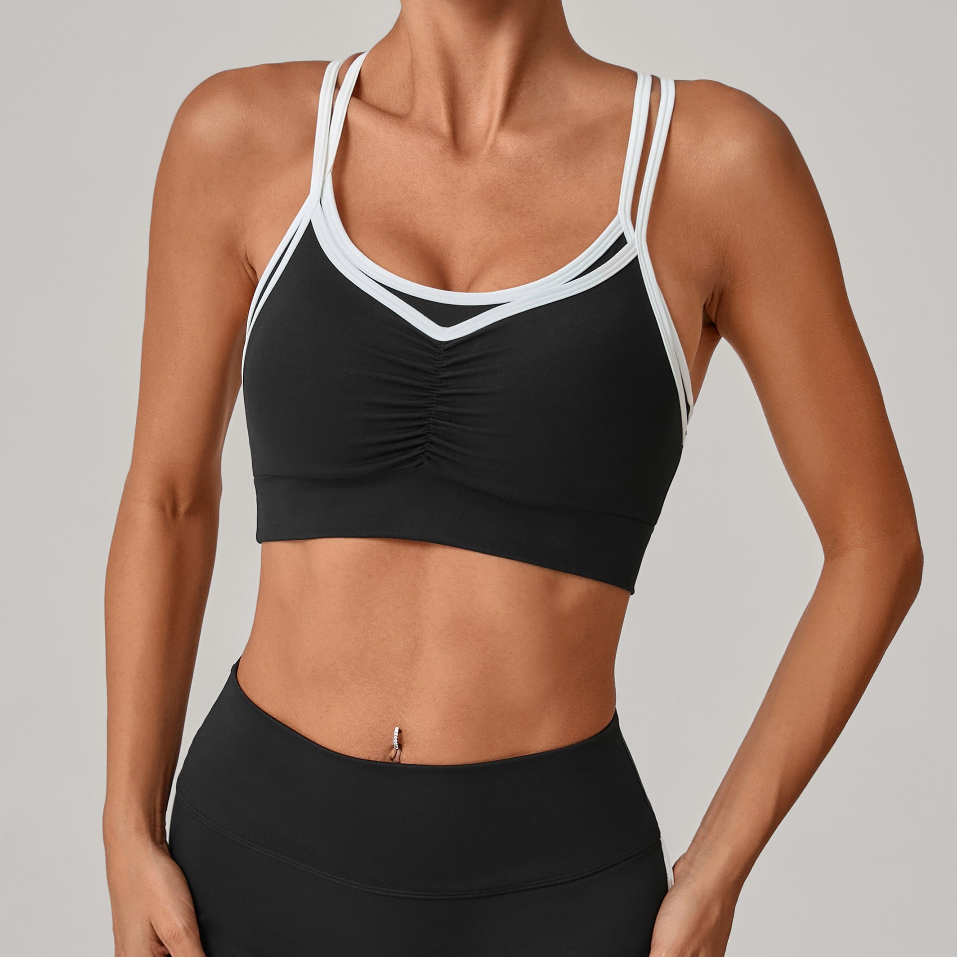 Slim Fit Color Block Naked-Feel Sports Bra | Open Back Yoga Tank for Training 4422