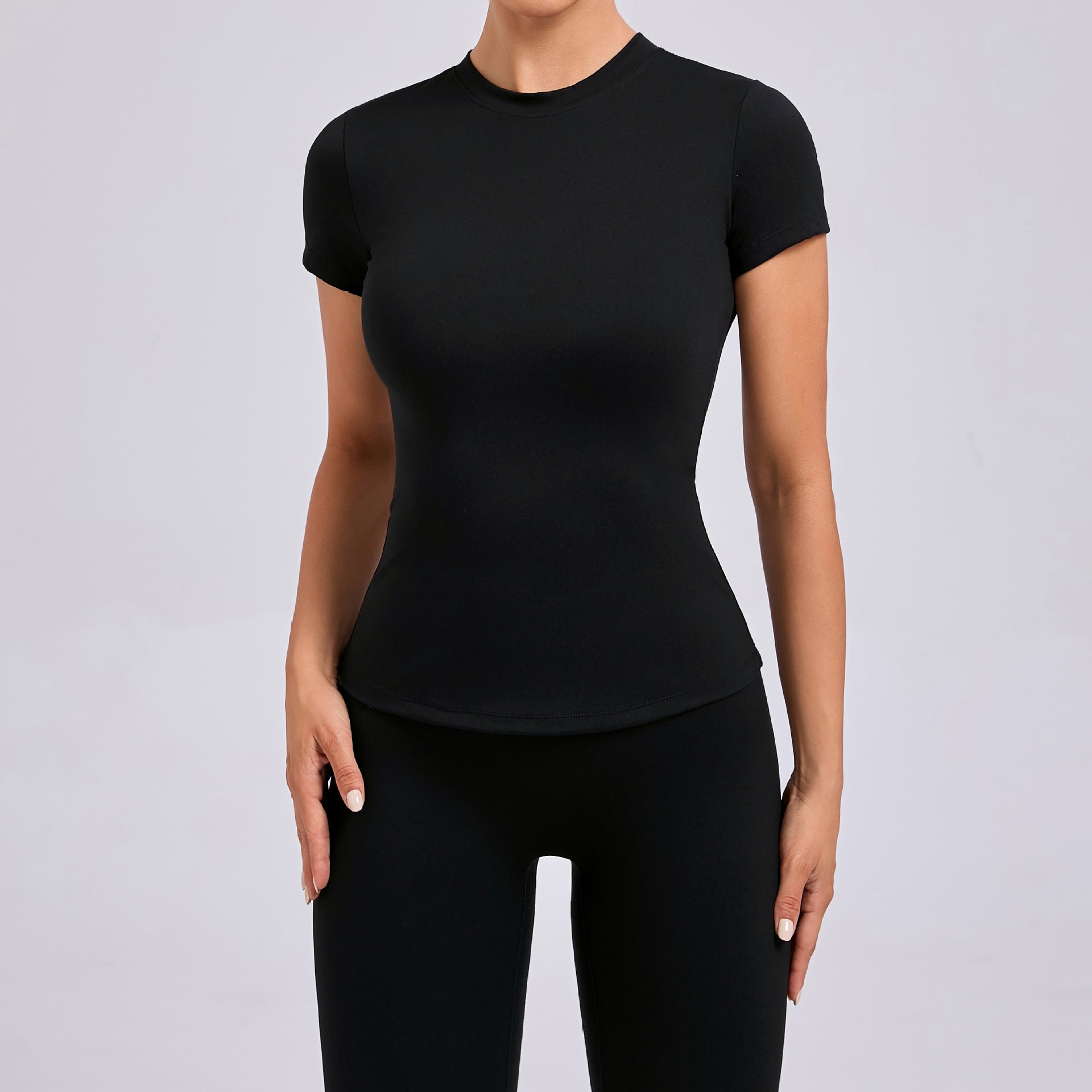 Solid Color No-Bra Fitness Tee｜Minimalist Quick-Dry Short Sleeve Running & Workout Top