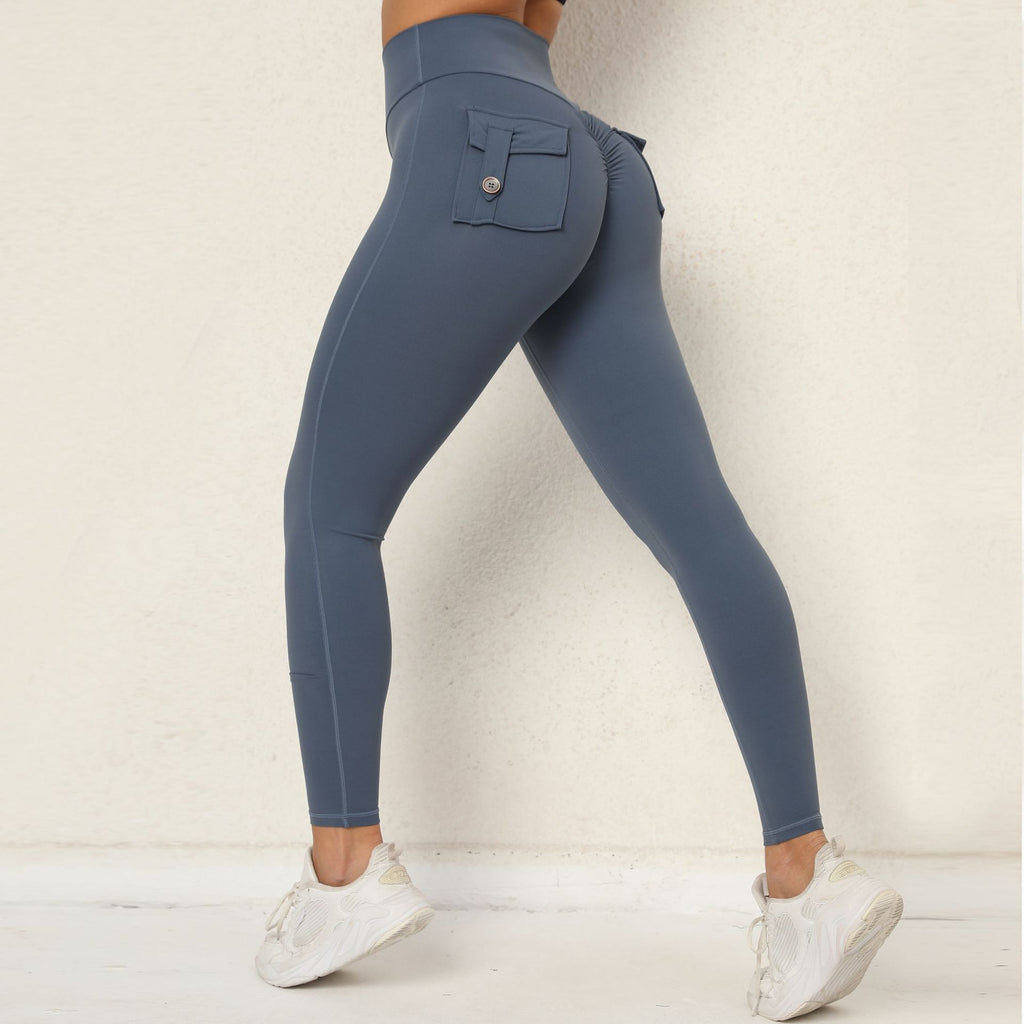 High-Waist Cargo Yoga Leggings | Peach-Lift Stretch Pocket Running Fitness Pants