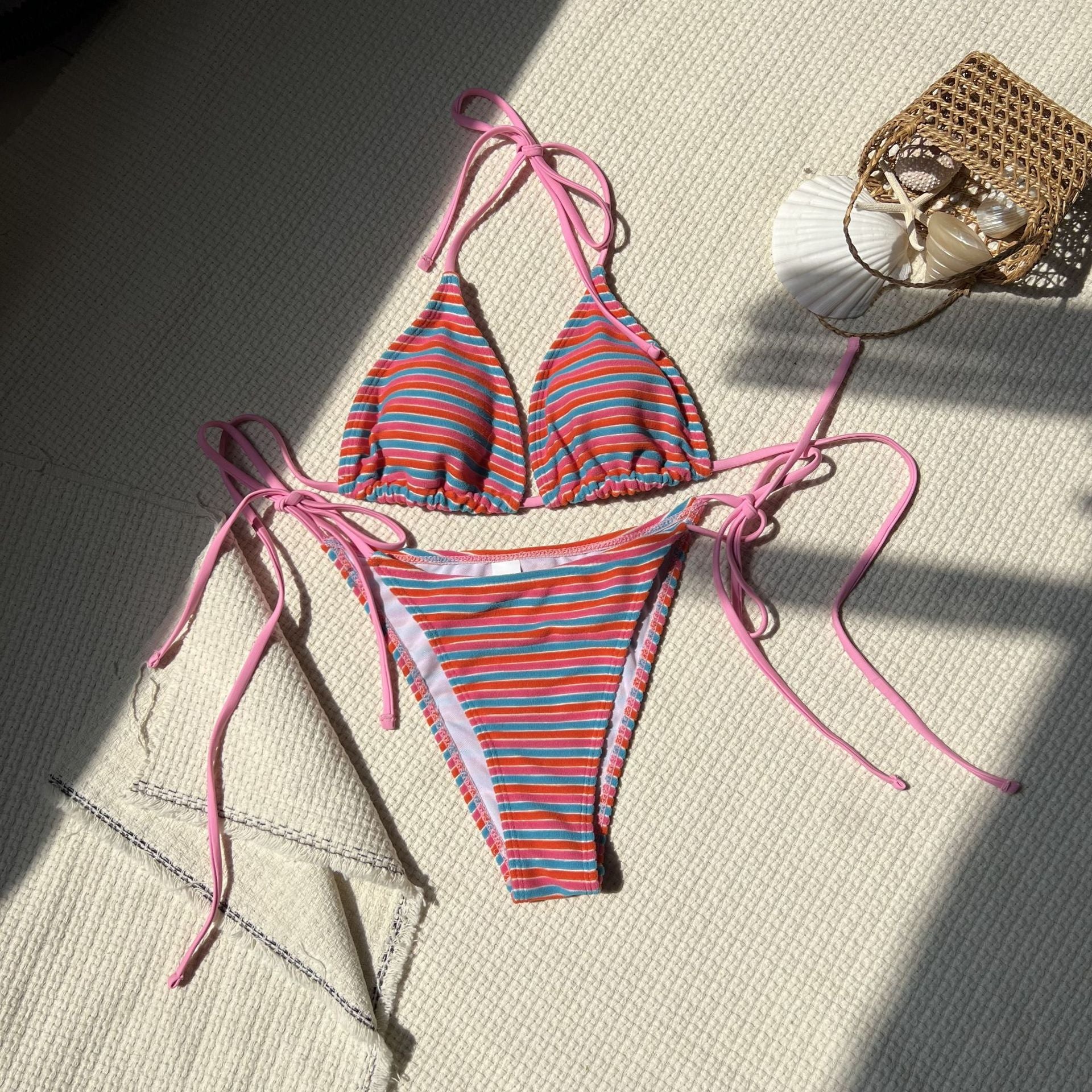 2026 Striped Terry Fabric Fresh Sexy Bikini | Two-Piece Swimwear