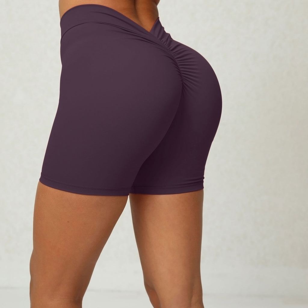 Deep V Back Ruched Scrunch Butt Yoga Shorts Seamless High-Stretch Fitness Shorts