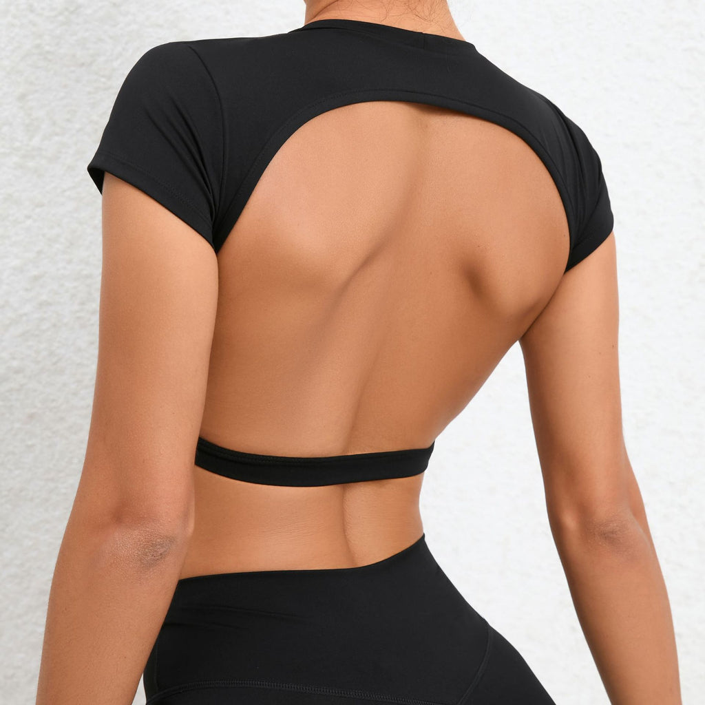 New Bare-Feel Backless Yoga Top｜Quick-Dry Tight Fit Active T-Shirt with Built-In Bra for Running & Gym