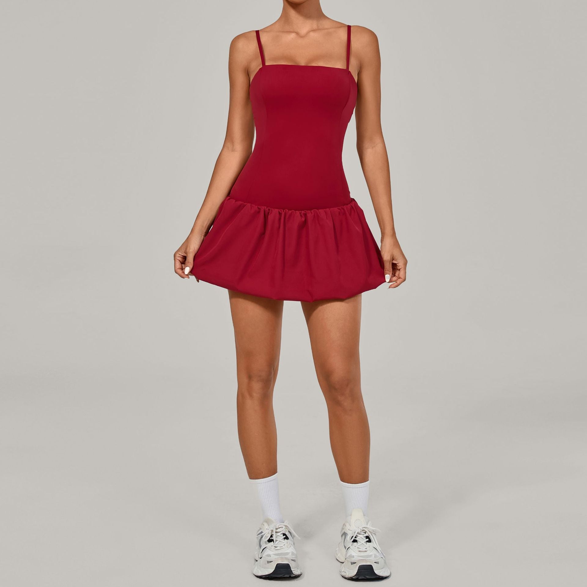Sleeveless Patchwork Bubble Hem Dress | Breathable Tennis Golf Dress with Built-In Shorts