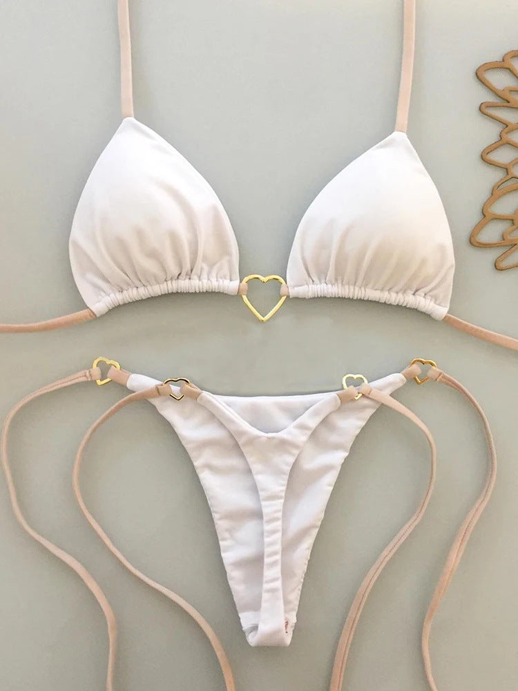 2026 Metal Accent Halter Push-Up Bikini | Sexy Solid Color Two-Piece Swimwear