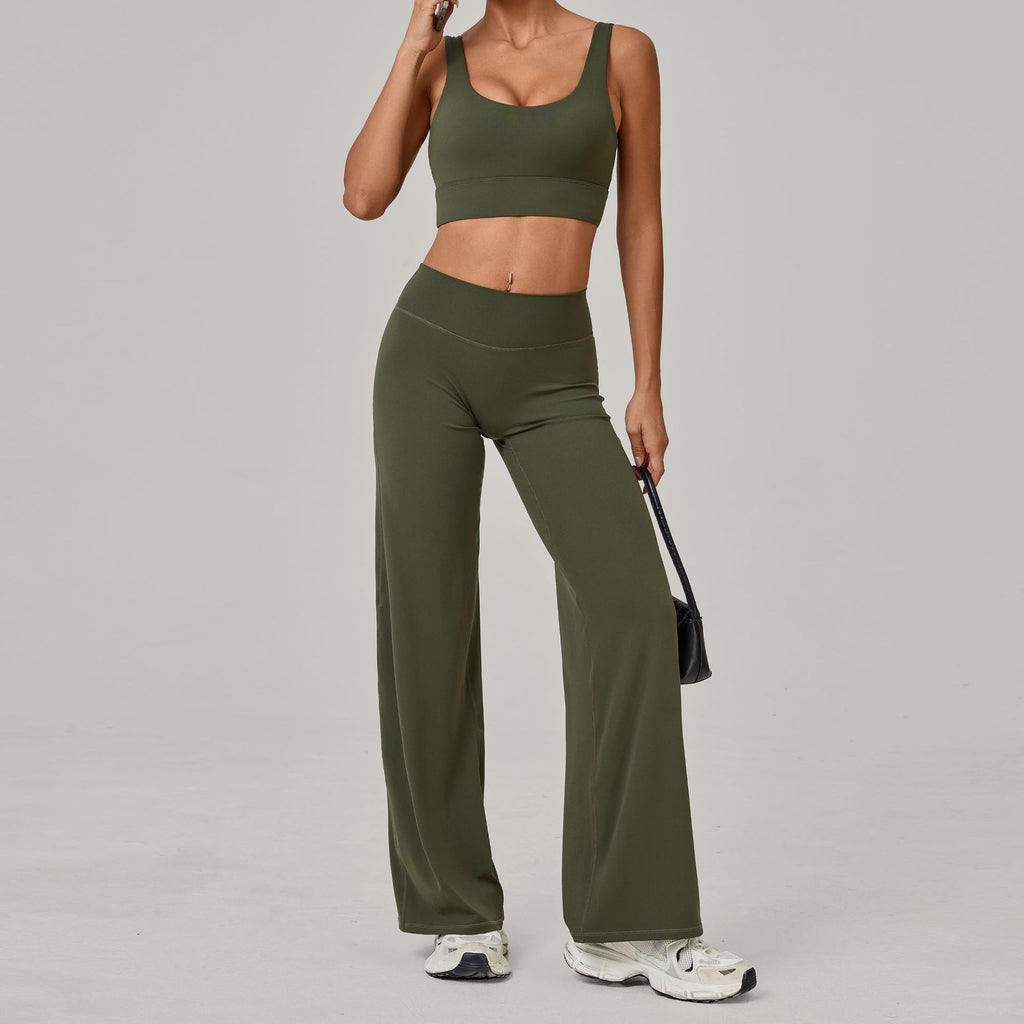 Double Strap Sports Bra & Straight-Leg Pants Yoga Set | Quick-Dry Winter Running Outfit