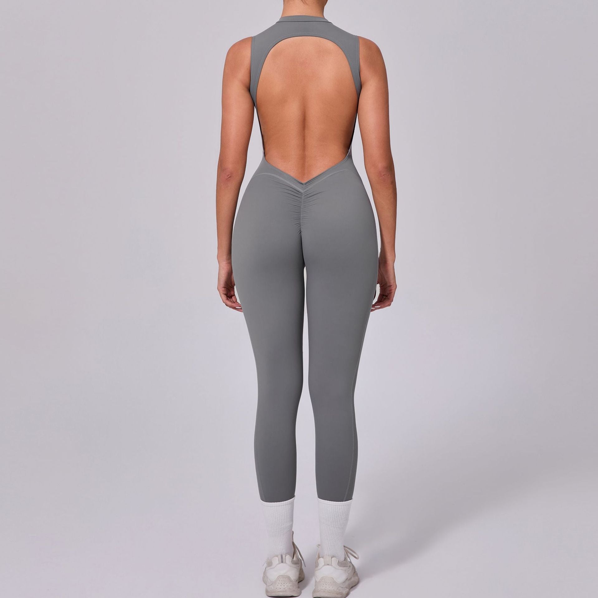 Backless Sleeveless Scrunch Butt Yoga Jumpsuit Removable Pads Fitness Wear