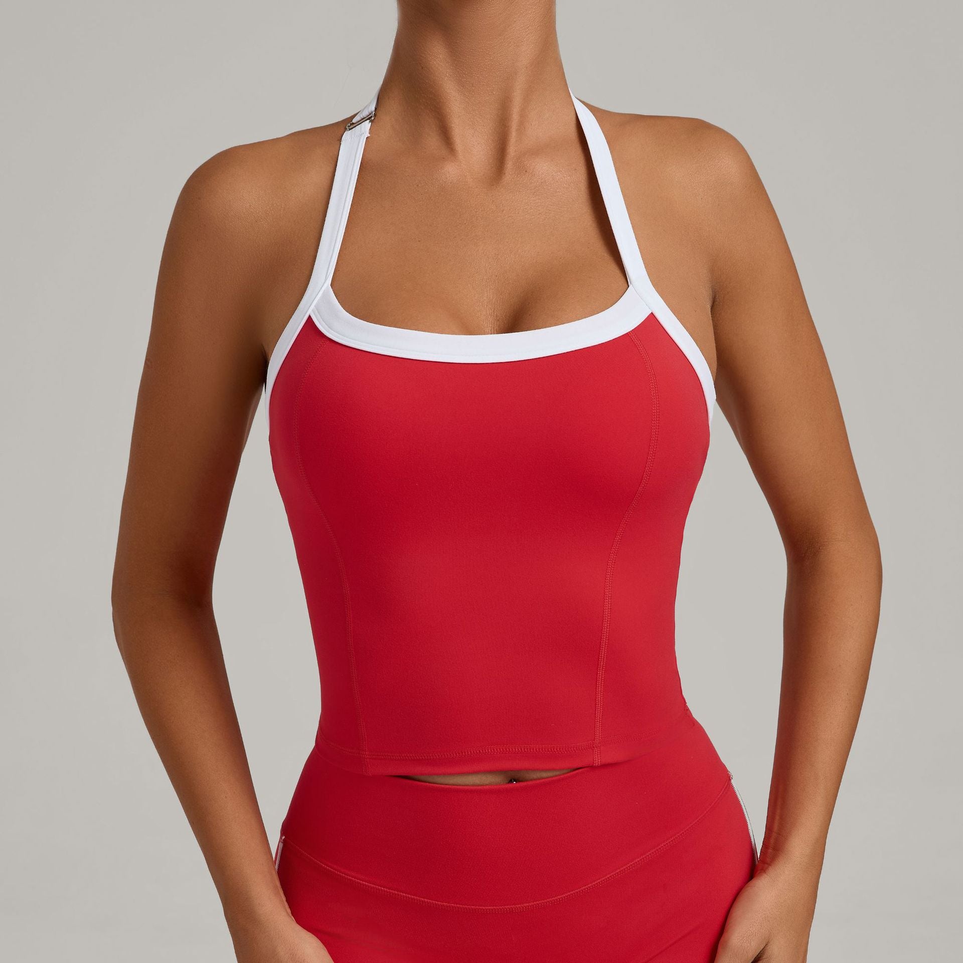 Adjustable Strap Halter Yoga Tank Top | Quick-Dry Patchwork Running & Training Activewear