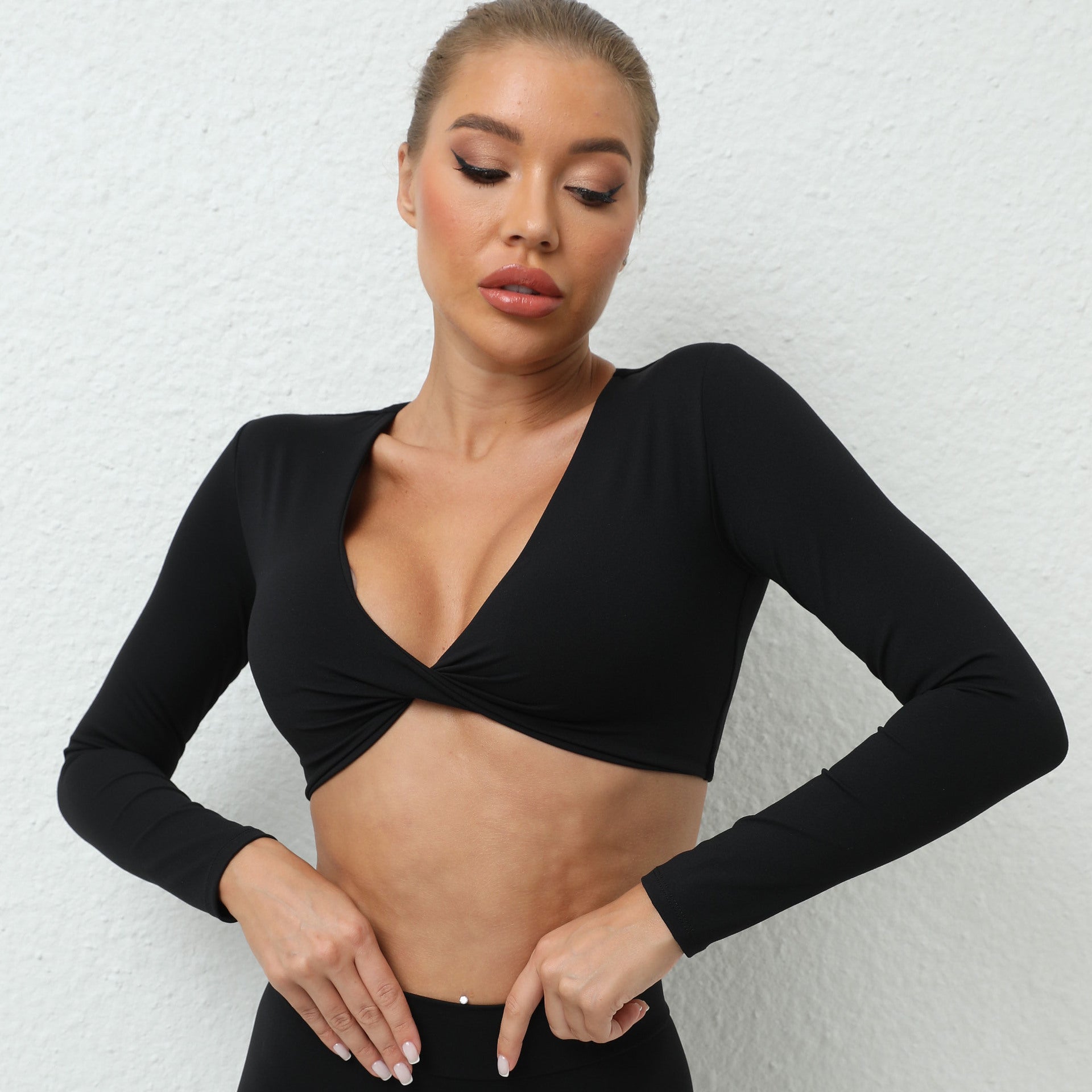 Twist-Knot Long Sleeve Yoga Top for Women | Built-In Bra | Stretchy Gym & Yoga Activewear