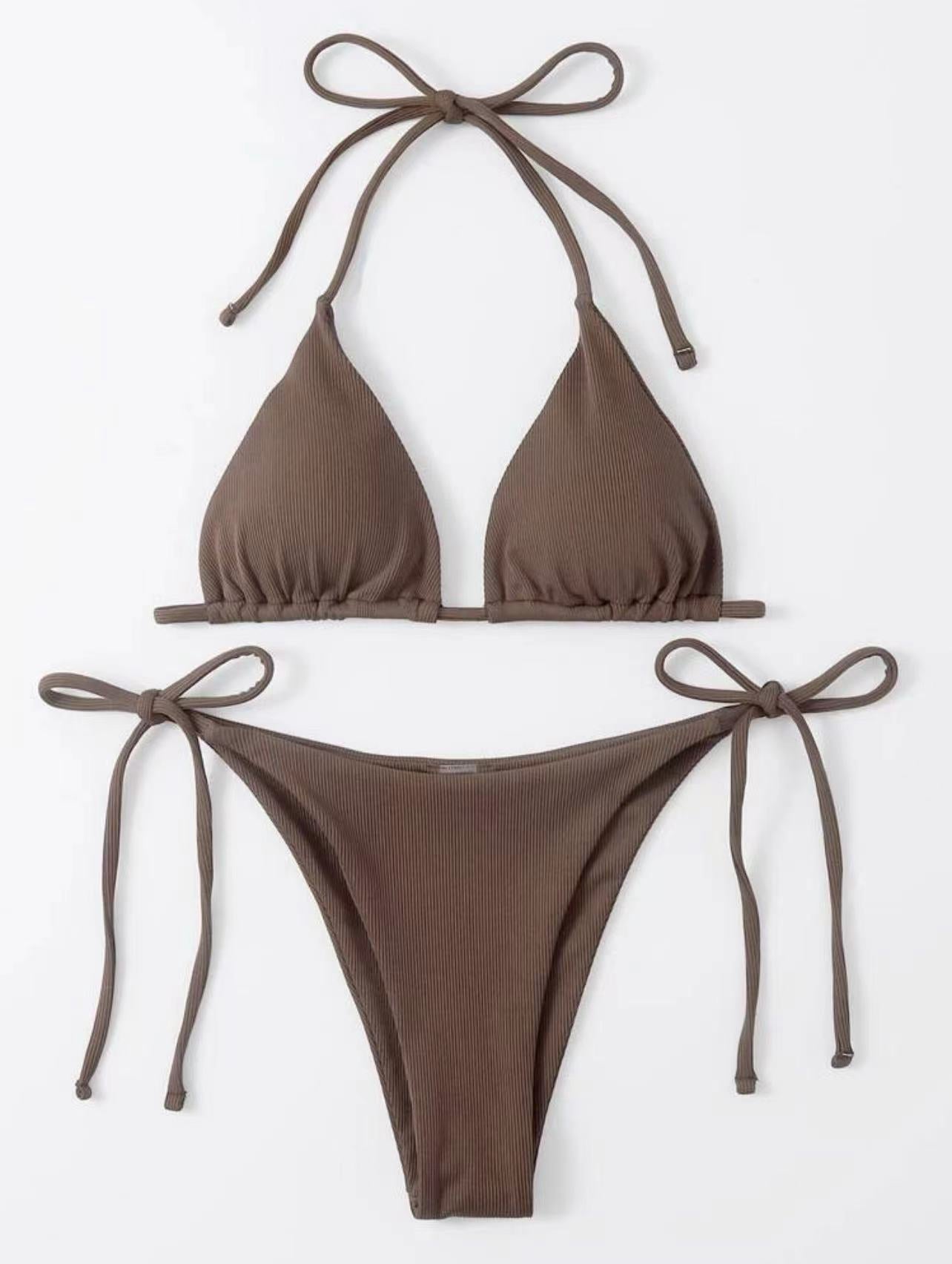 2026 Style Sexy Thong Ribbed Bikini Set Two Piece Split Swimsuit