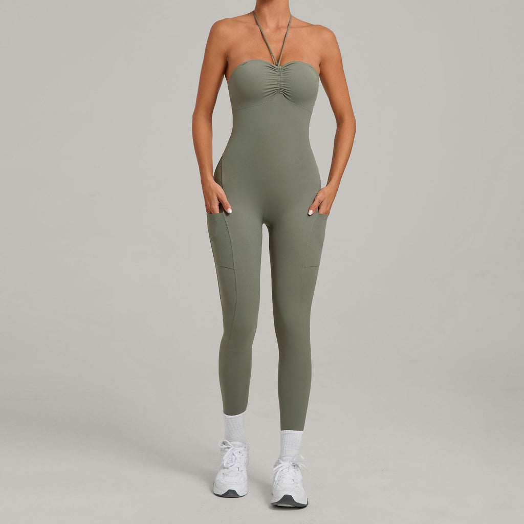 Multi-Way Wear Running Fitness Jumpsuit Side Pocket Yoga One-Piece