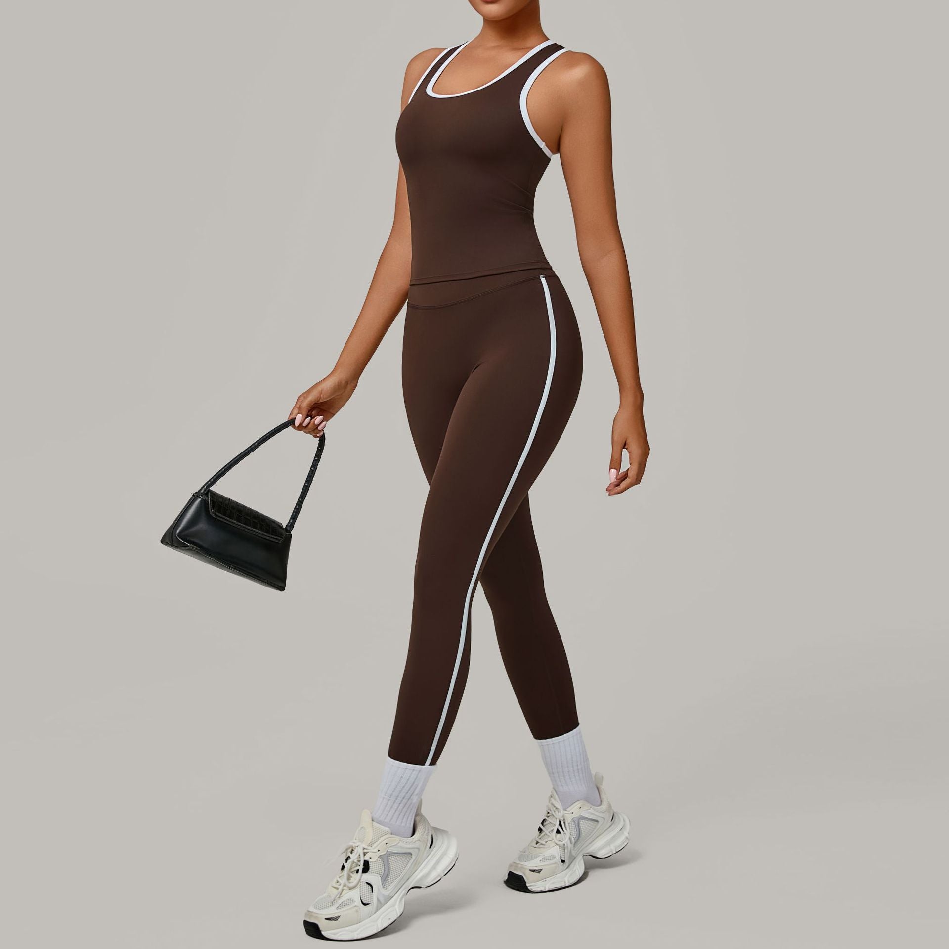 Contrast Patchwork Sports Set | Second-Skin Compression Running Yoga Outfit