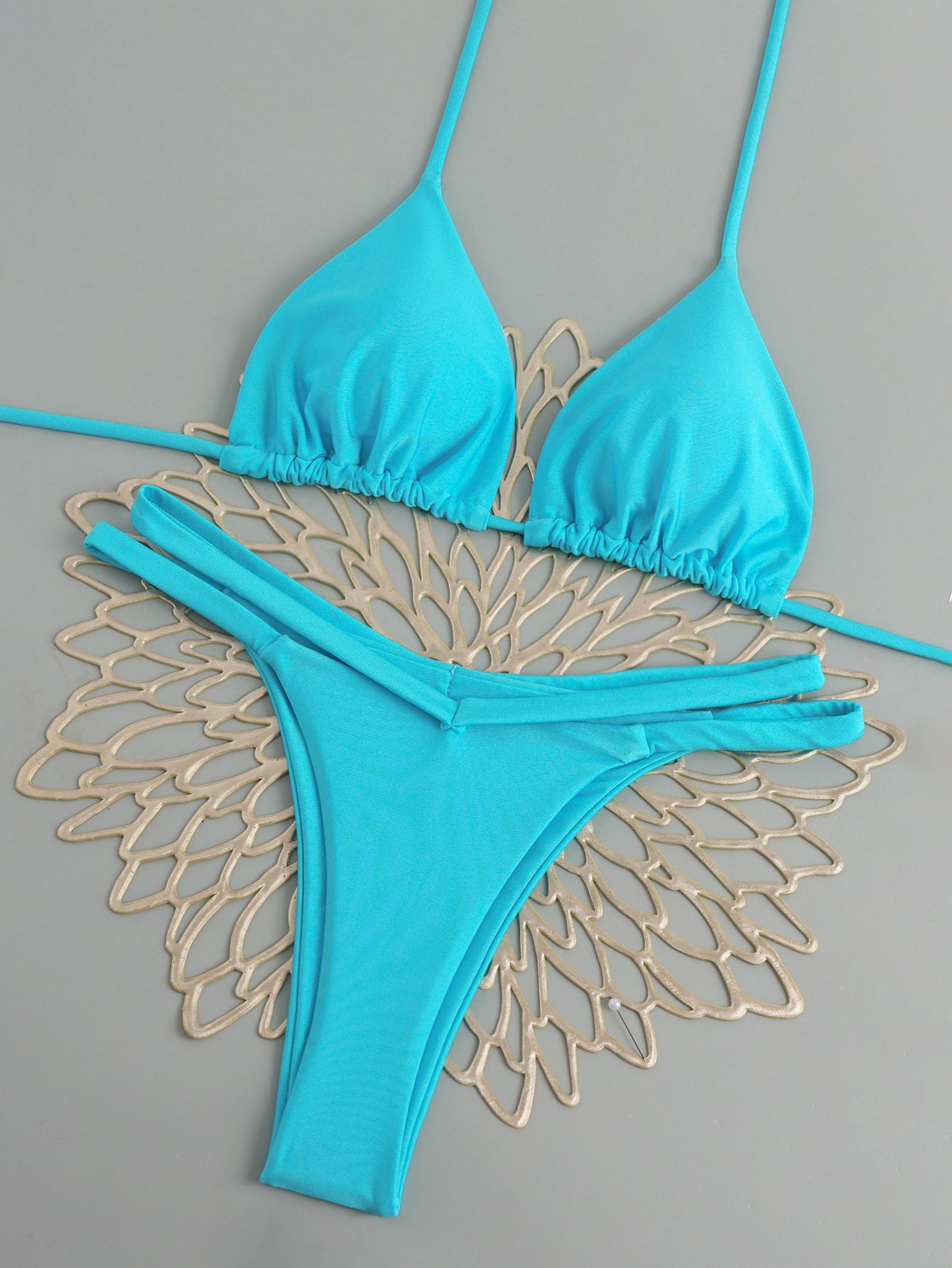 2026 Sexy Halter Tie Triangle Bikini | Solid Color Stud Bottom Beach Swimwear