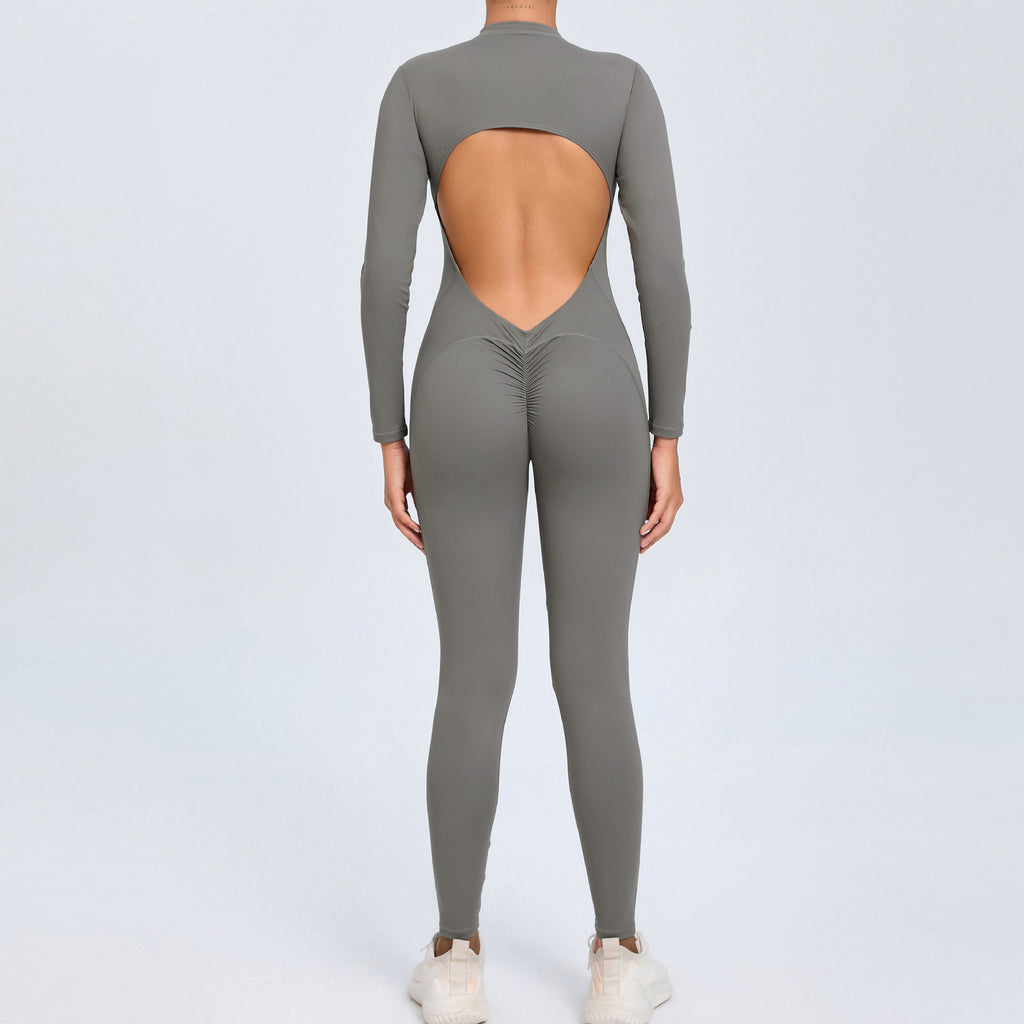 New Zipper Long Sleeve Bare-Feel Yoga Jumpsuit Tight Gym Activewear