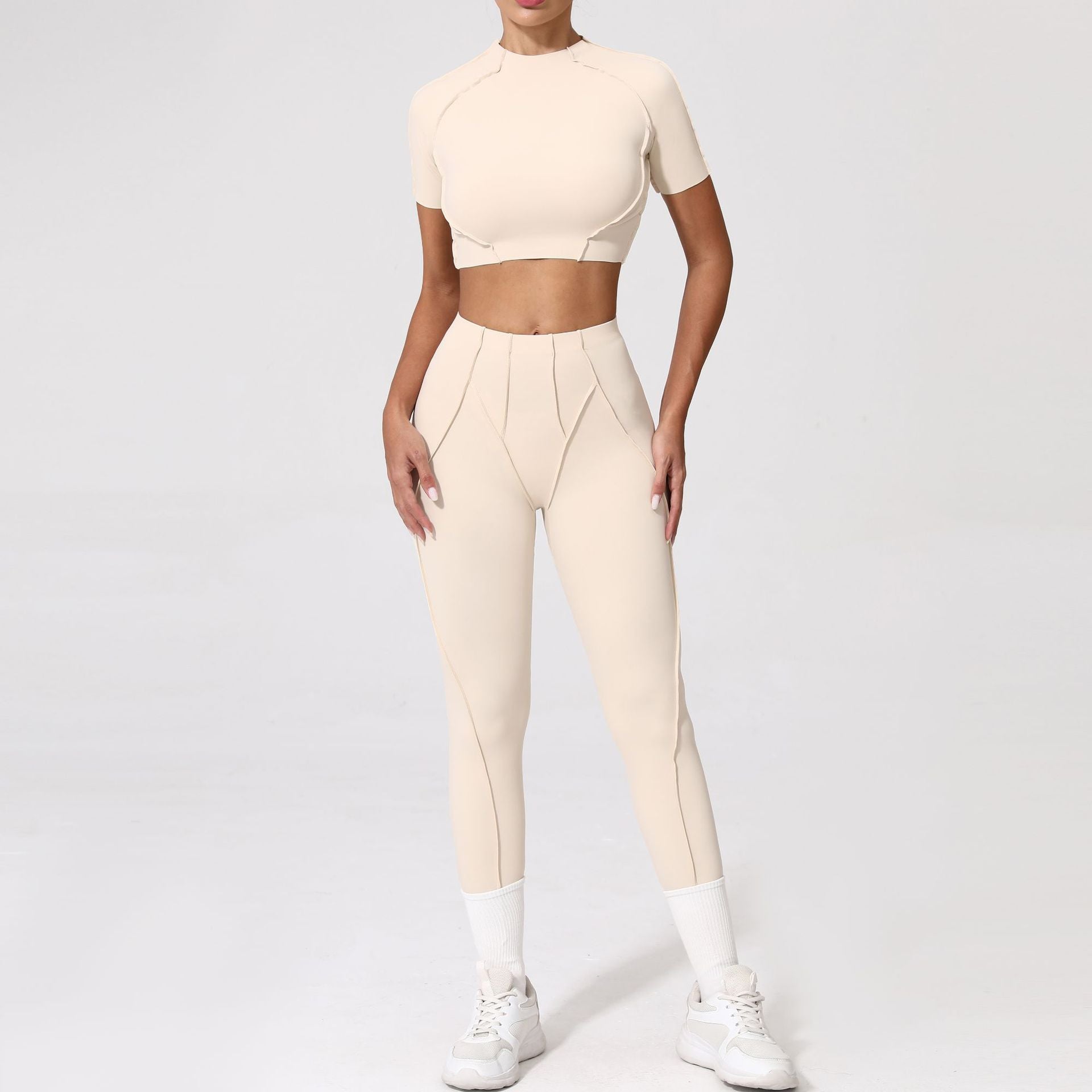 3D Patchwork Yoga Set | Quick-Dry Slim Fit Short Sleeve Running Set