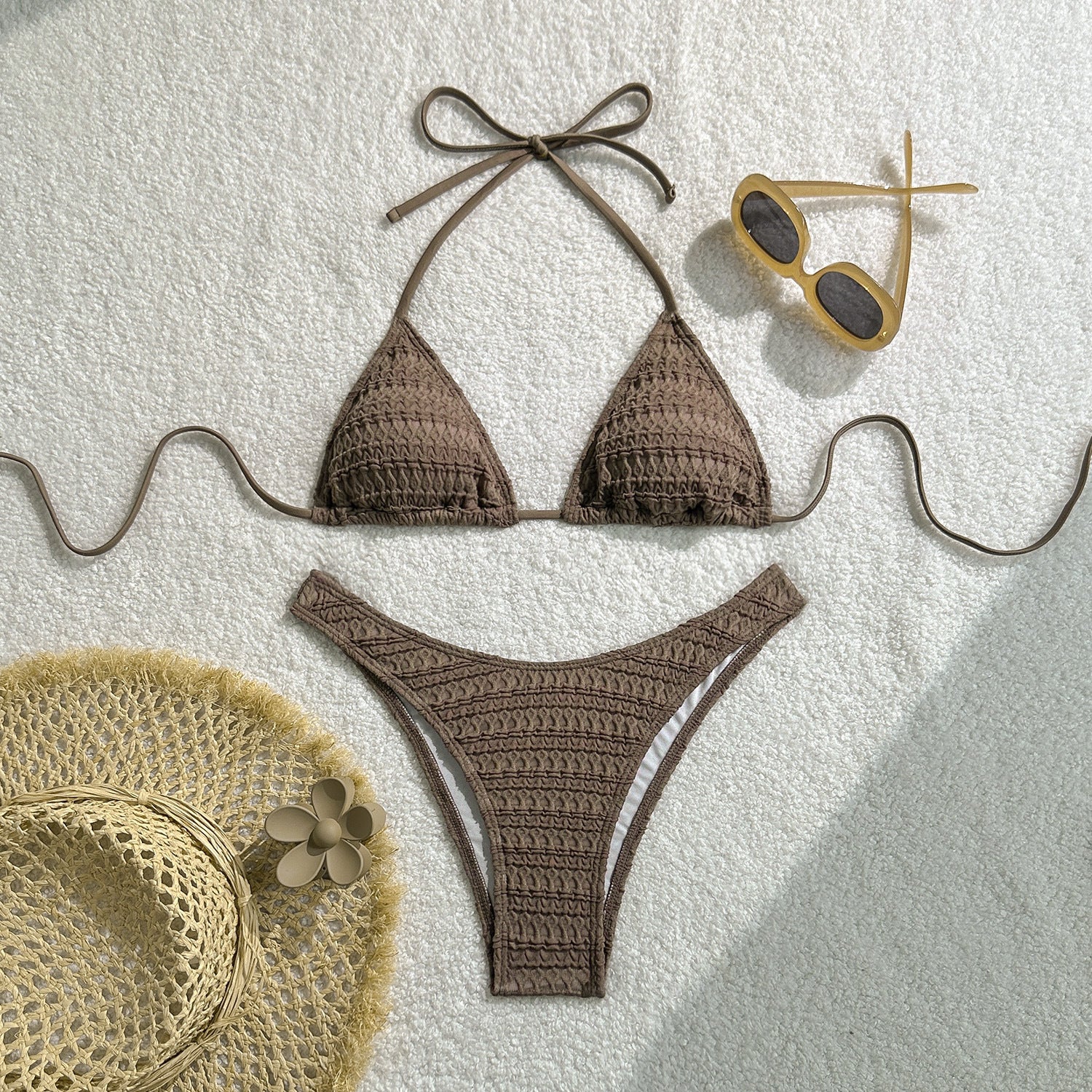 2026 Solid Color Sexy Bikini Set Four Piece Beach Vacation Split Swimsuit INS Style