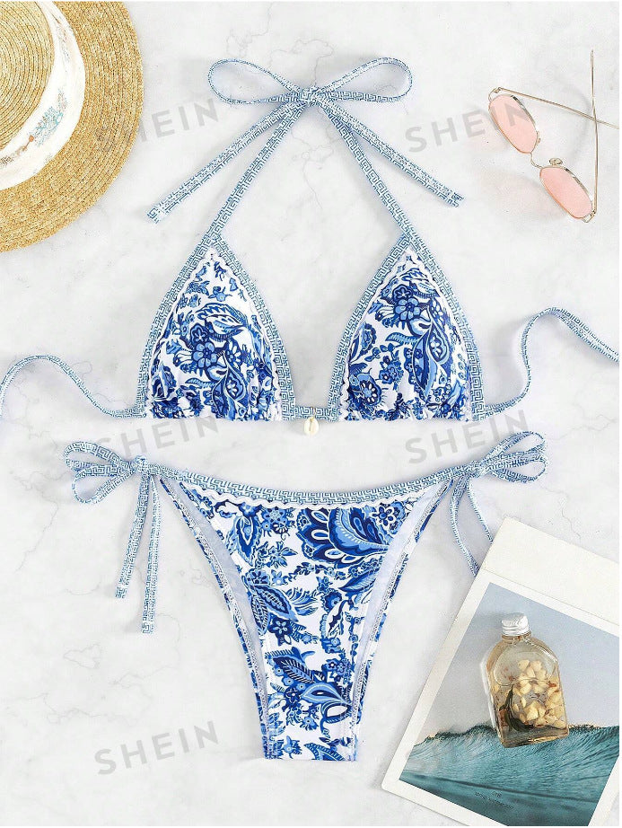 Printed Sexy Bikini | Handmade Shell Tie Beach Swimwear