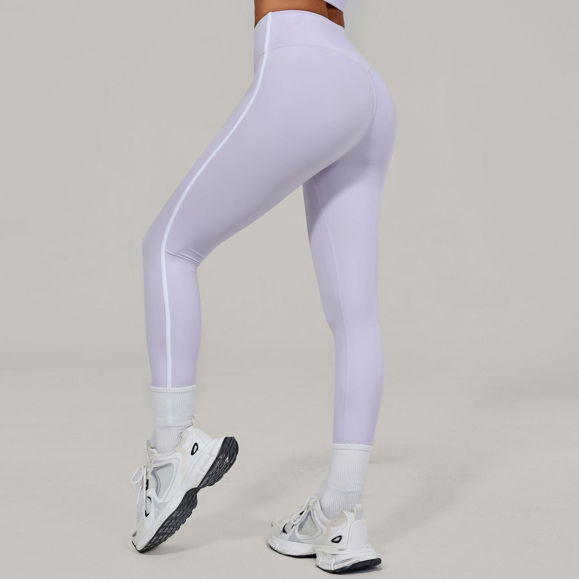 High-Waist Invisible Ruched Yoga Leggings | Color Block Naked-Feel Fitness Pants