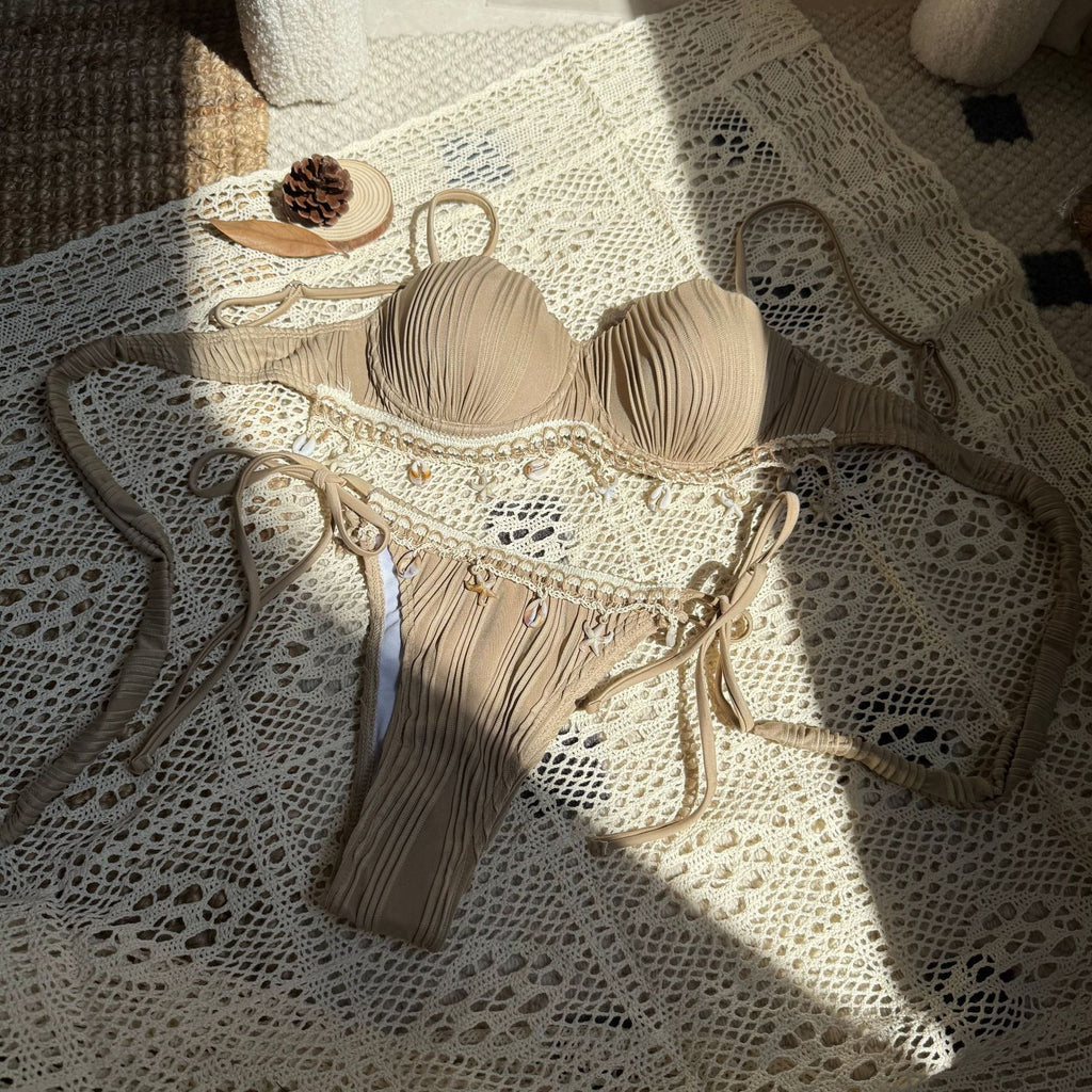 2026 Summer Sexy Tie Back Special Tulle Bikini Set Three Piece Split Swimsuit