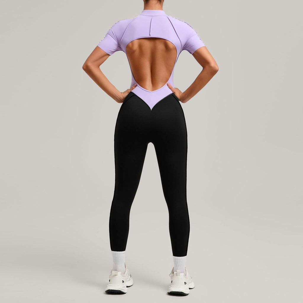 New High-Neck Backless Color Block Yoga Jumpsuit Running Fitness Wear