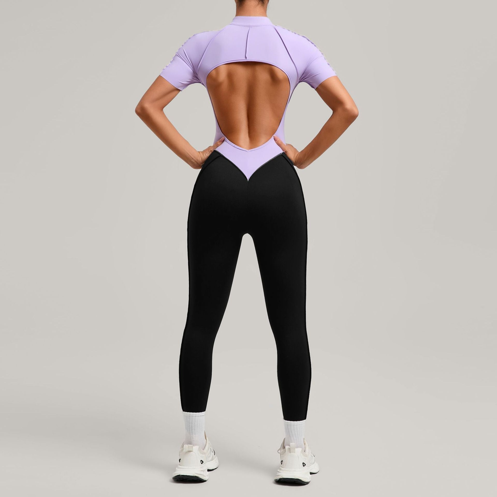 New High-Neck Backless Color Block Yoga Jumpsuit Running Fitness Wear