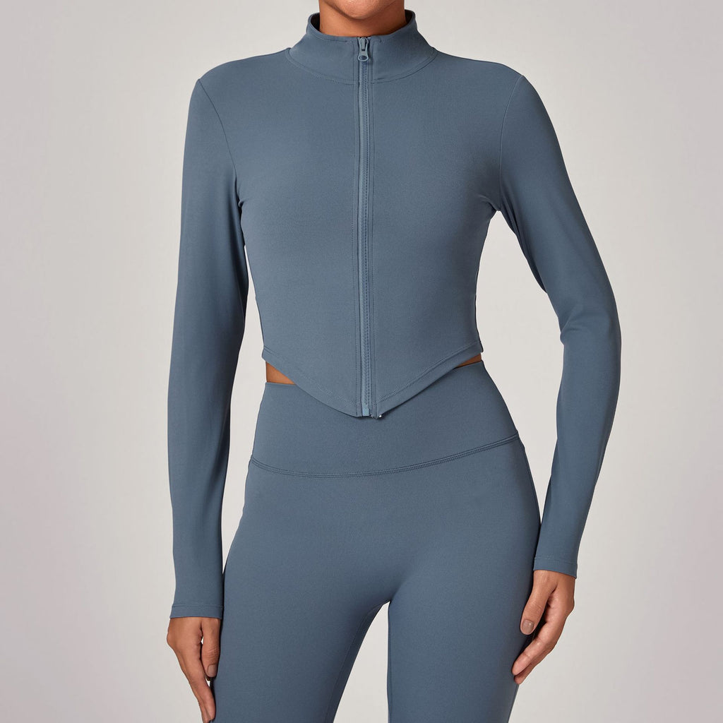 High Neck Zip Front Long Sleeve Yoga Jacket | Tight Fit Quick-Dry Activewear